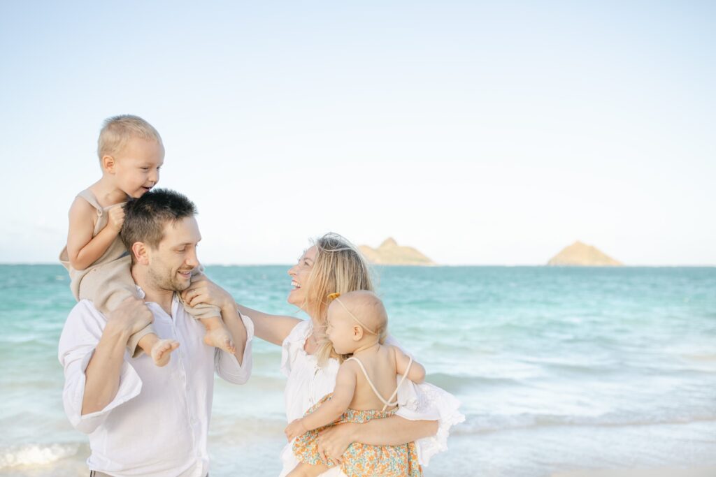 Family photograph on Orange County Beach