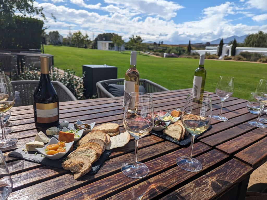 Wine, charcuterie, and relaxation are abundant at the Hazendal Wine Estates in South Africa. 